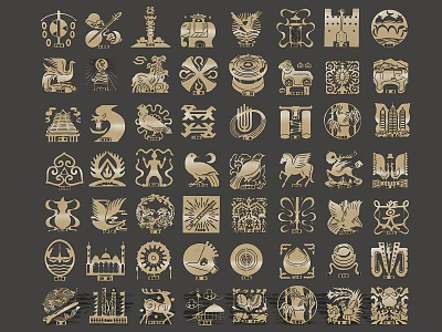 Ornate Golden Carving Artworks Showcasing Various Animal Geometric And Architectural Motifs 3d model