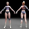 Woman 3D Model Front Back View With Short Outfit Arm Guards Knee Pads White Shoes