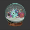 Christmas Snow Globe With Blue Reindeer Colorful Gift Boxes Candy Canes Snowflakes And Brown Base