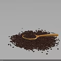 Heap of Fresh Roasted Coffee Beans with Wooden Spoon on Black Surface