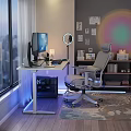 Ergonomic Modern Office Chair In Home Office Setup With Computer Desk Task Lamp And Wall Decor