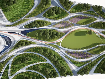 Natural Waterfront Landscape Design Featuring Winding Paths Lush Greenery And Open Recreational Areas 3d model