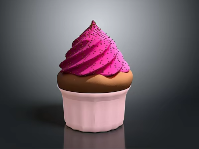 Delicious Cupcake With Pink Swirl Frosting Sprinkles And Brown Cake In Pink Paper Cup 3d model