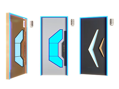 Stylish Hinged Doors With Geometric Glass Panels And Modern Color Finishes 3d model