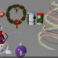 Festive Christmas Wreath And Spiral Plant Decorations With Snowman Purple Ornament And Buckets