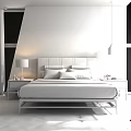 Modern Double Bed With Gray Brown Headboard Nightstands Table Lamps Concrete Wall And Wooden Floor