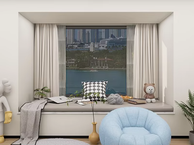 Modern Bay Window Aluminum Alloy Bay Window Cushion Curtain Pillow Cushion Leather Cushion Toy Ornaments Book Ornaments 3d model