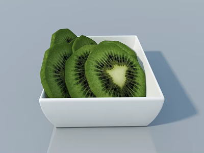Fresh Green Kiwi Slices In White Square Bowl On Light Blue Surface 3d model