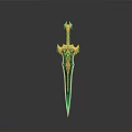 Ornate Fantasy Style Sword With Green Blade And Golden Gemstone Decorations