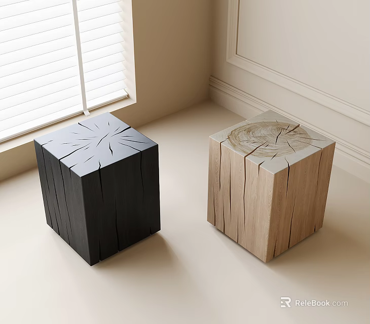 Two Modern Tree Stump Coffee Tables In Black And Wooden Design With Natural Texture 3d model 