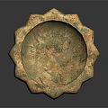 Antique Tableware Set With Carved Patterns Gold Green Ceramic Bowl Scalloped Edge Design