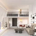 Modern Loft Apartment Living Room With Sofa TV And Bookshelves