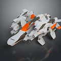 Futuristic White And Orange Sci Fi Aircraft With Mechanical Wings And Engines