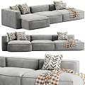 Stylish Gray Sectional Sofa With Geometric Pattern Pillows And Plaid Blanket 3d model