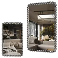 Decorative Beaded Frame Mirror Enhancing Modern Living Room With Sofa And Green Plants