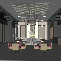 Elegant Modern Lounge Area Interior With Chandelier Sofas And Decorative Elements 3d model