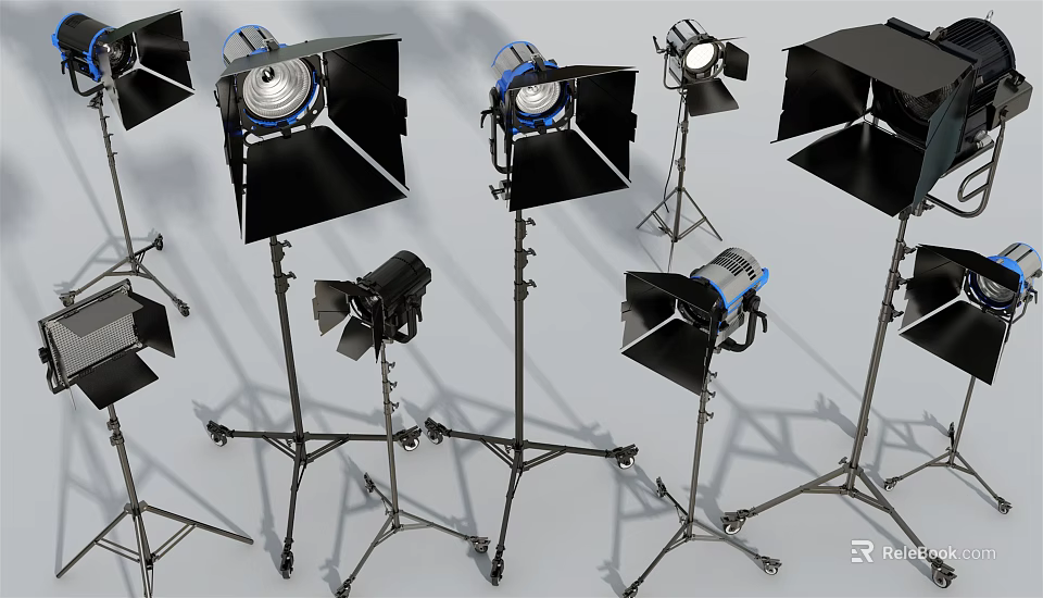 Studio Photography Lighting Equipment With Various Types And Tripod Stands 3d model 