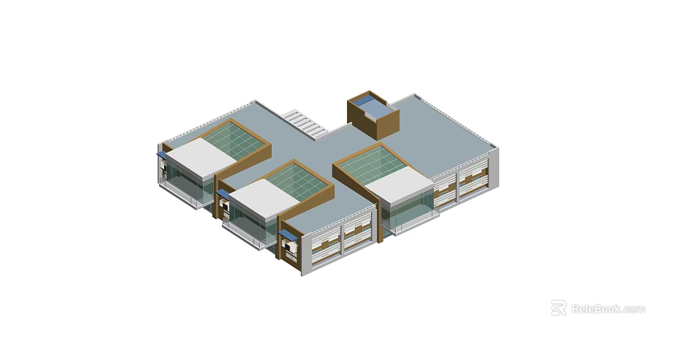 Modern School Building Architectural Design With Glass Facades Central Courtyard And Skylight Roof Structure 3d model 