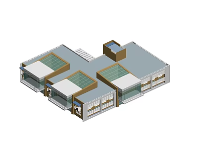 Modern School Building Architectural Design With Glass Facades Central Courtyard And Skylight Roof Structure 3d model
