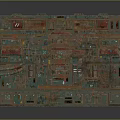 Industrial Futuristic Gate With Complex Structure Green Brown Textures Multiple Small Windows And Different Levels
