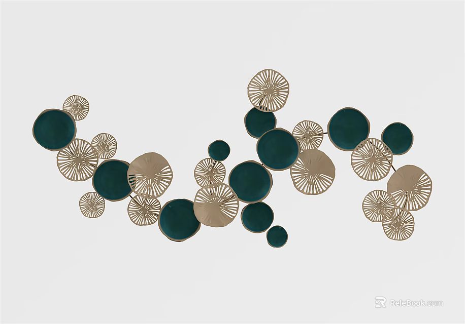 Modern Green and Gold Circular Wall Decor with Patterned Discs Abstract Design 3d model