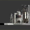 Industrial Mechanical Equipment Setup On Concrete Platform With Brick Wall Background And Metal Pipes