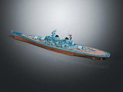 Detailed Warship Model Display With Blue Hull Brown Deck And Upper Structure Details 3d model