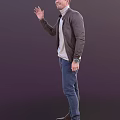Man In Brown Jacket Gray Turtleneck Shirt Blue Jeans With Wristwatch Standing And Waving Hand