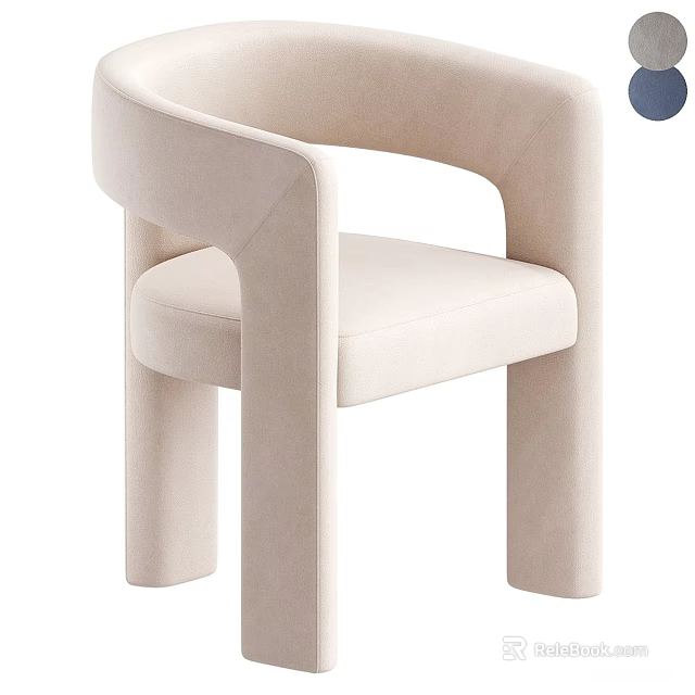 Elegant Modern Beige Accent Chair With Curved Armrests And Thick Legs 3d model 