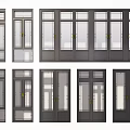 Various Modern Door Designs Featuring Glass Panels Dark Frames And Different Sizes 3d model