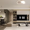 Modern Living And Dining Room Interior Design With TV Wall Bookshelves Dining Table And Lighting