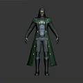Green Robed Superhero Character With Glowing Chest Emblem And Hooded Mask