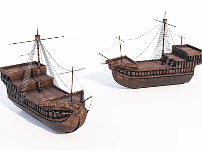 Vintage Wooden Ships With Masts Rigging And Classic Hull Design 3d model