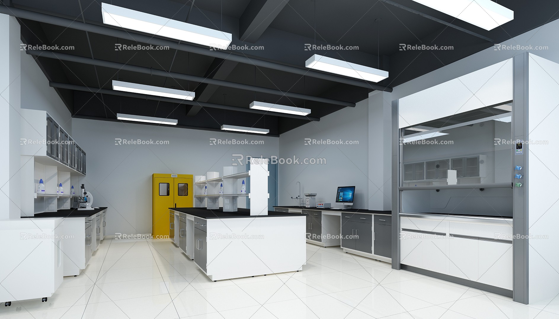 Physical and chemical room on the second floor of modern laboratory 3d model