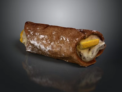 Crispy Italian Cannoli With Powdered Sugar Creamy Filling And Yellow Fruit Slices 3d model
