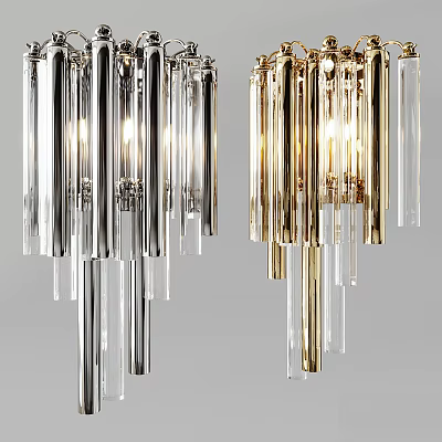 Modern Wall Lamps In Silver And Gold With Hanging Crystal Strips And Bright Illumination 3d model
