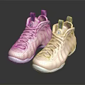 Pink High Top Sneakers With Green Tongue And Unique Glossy Design Details