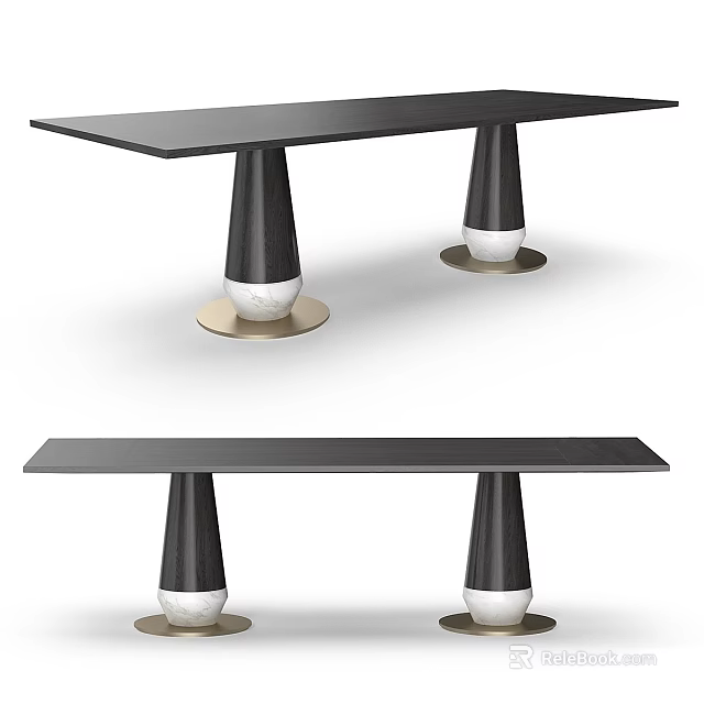 Modern Desk Design With Black Tabletop Tapered Legs White Bases And Gold Accents 3d model 