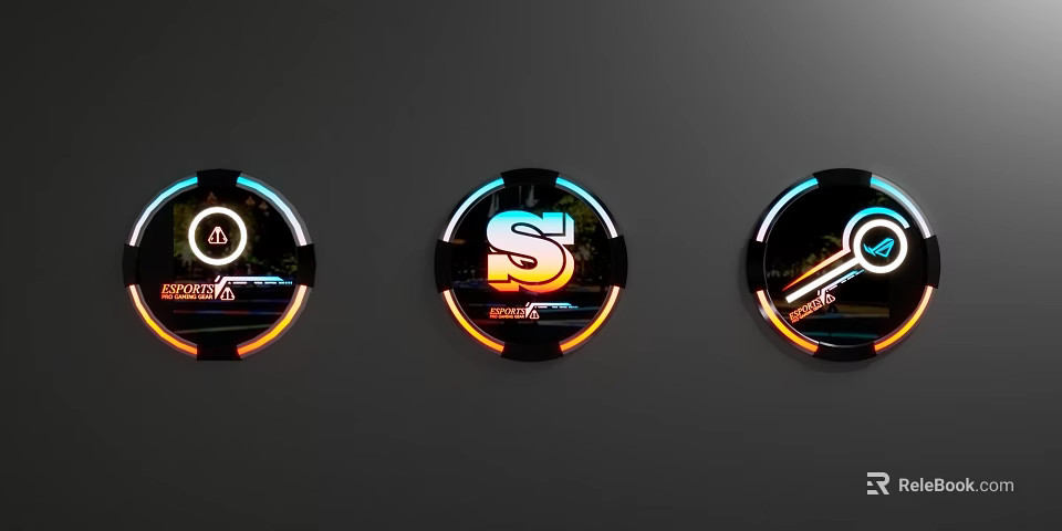 Modern Circular Glowing Decorative Ornament Set With LED Lighting And Symbol Design For Wall Decor 3d model 