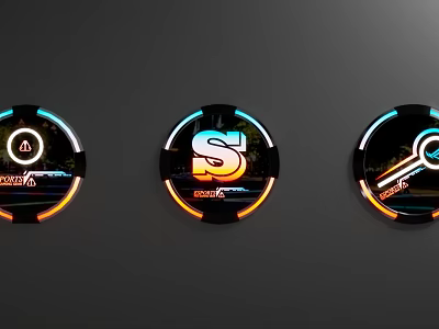 Modern Circular Glowing Decorative Ornament Set With LED Lighting And Symbol Design For Wall Decor 3d model