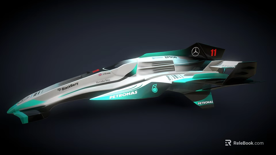 Mercedes Aerodynamic Race Car With Silver Teal Body And PETRONAS Branding 3d model 