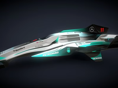 Mercedes Aerodynamic Race Car With Silver Teal Body And PETRONAS Branding 3d model