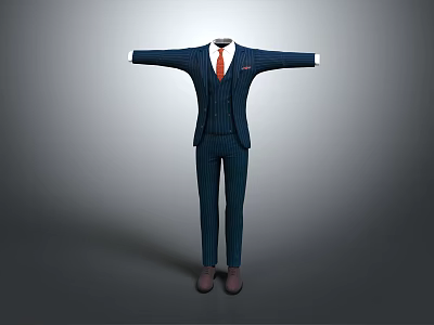 Pinstripe Suit With Red Tie And Brown Shoes Formal Business Attire 3d model