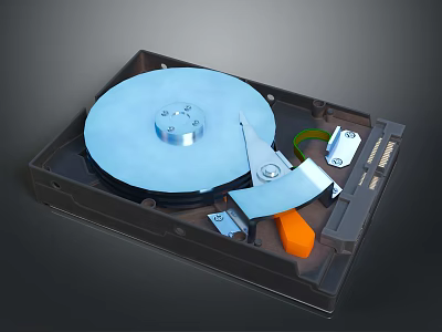 Computer Hard Drive Internal Structure Showing Platters And Read Write Arm 3d model