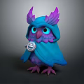Cute Purple Blue Owl with Blue Cloak Skull Badge Big Eyes and Wings