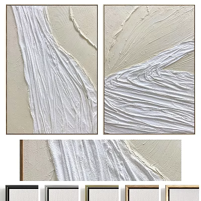 Modern Picture Frames With Textured White And Beige Abstract Paintings And Layered Brushstrokes 3d model