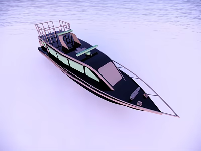 Black Yacht With Open Deck Railing Windows And Sleek Design On Calm Water 3d model