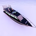 Black Yacht With Open Deck Railing Windows And Sleek Design On Calm Water