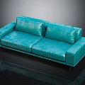 Modern Teal Leather Two Seater Sofa With Cushions And Metal Legs