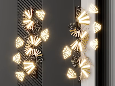Modern Illuminated Metal Wall Decor With Geometric Fan Shaped Patterns And Lighting Effects 3d model